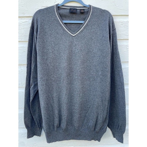 JOS A BANK V-neck Sweater Pullover Fine Cotton Cashmere XXL Gray Preppy - Picture 1 of 5